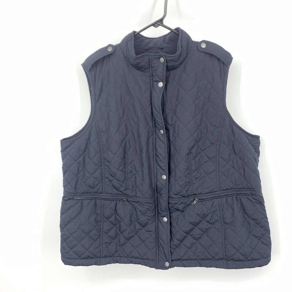 Talbots Women Size 3X Vest Navy Blue Quilted Fleece Lined Jacket Coat Zip Up